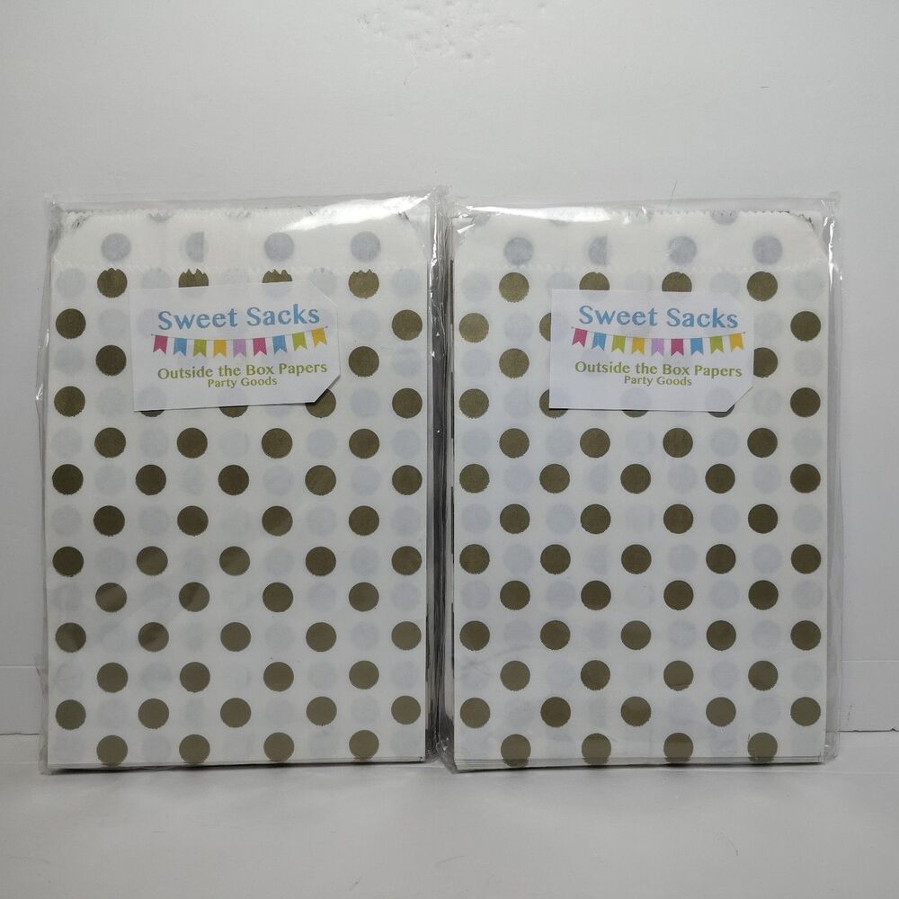 White Gold Paper Goodie Bags Party Supplies Assorted Patterns 2- 48 Count Packs